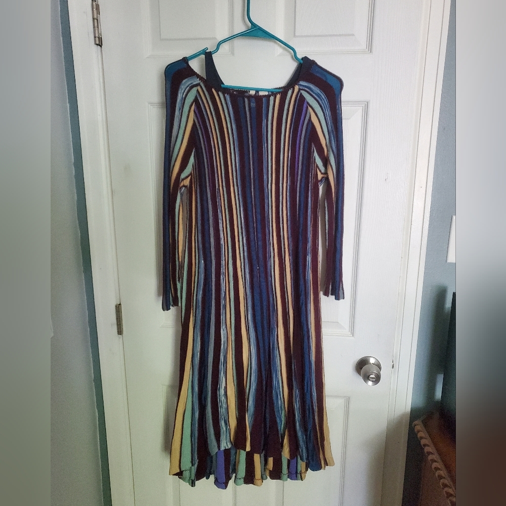 Anthropologie Moth Nora Striped Swing Textured Sweater Midi Dress 